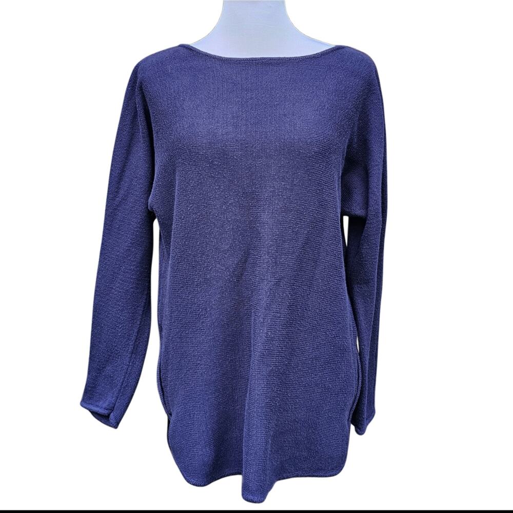 MMK Side Zip Sweater Michael Kors Blue Size Medium M Hi Low Hem Knit Top Shirt